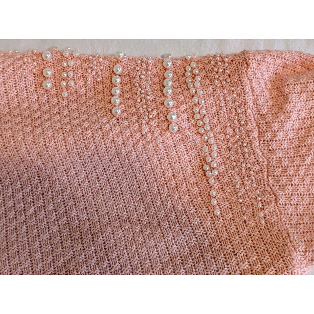 Cato Woman Plus Size 18/20 Peach Pearl Embellished Tunic Sweater High Low Hem - Picture 9 of 9